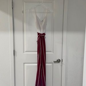 One piece, pin stripped body suit.